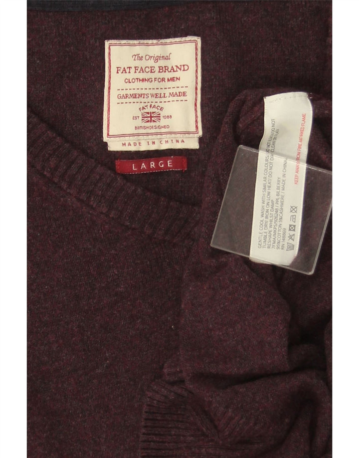 Męski sweter Fat Face z dekoltem w szpic, duży, fioletowy, bawełniany