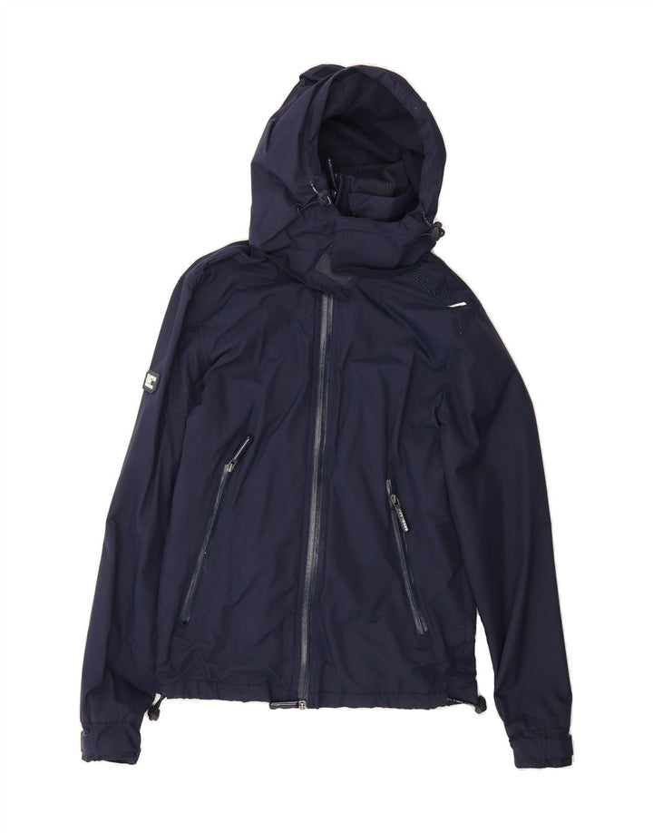 SUPERDRY Mens Hooded Zip Windbreaker Jacket XS Navy Blue Nylon Vintage Superdry and Second-Hand Superdry from Messina Hembry 