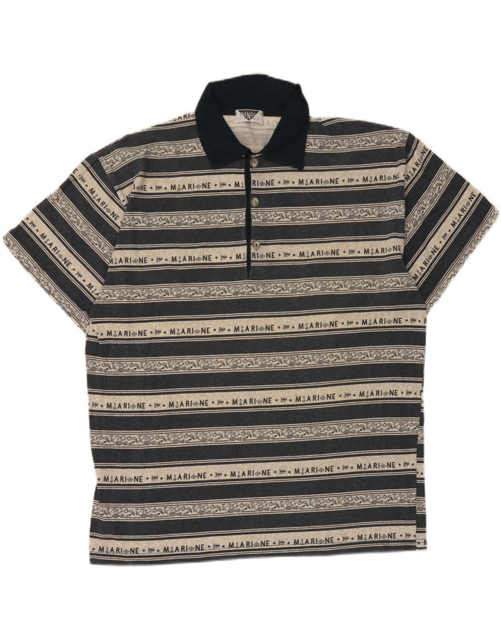 VINTAGE Mens Polo Shirt IT 50 Medium Beige Striped Vintage Vintage and Second-Hand Vintage from Messina Hembry 
