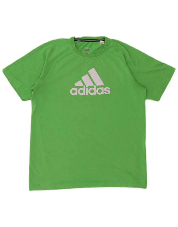 Chłopięcy T-shirt ADIDAS Climalite z grafiką, 15-16 lat, zielona bawełna