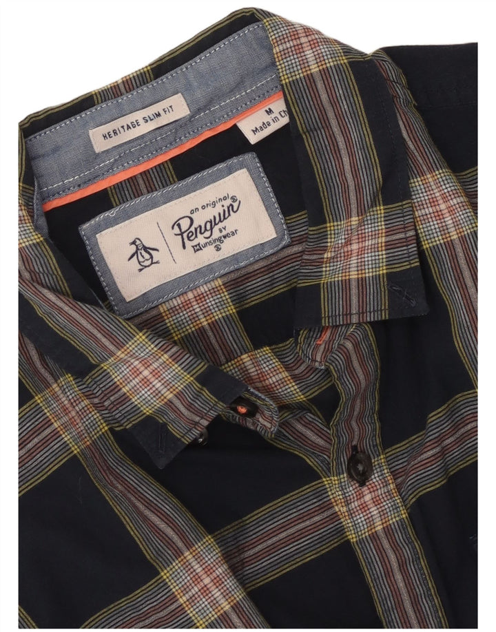 Koszula męska z krótkim rękawem Penguin Heritage Slim Fit, średnia, granatowa kratka