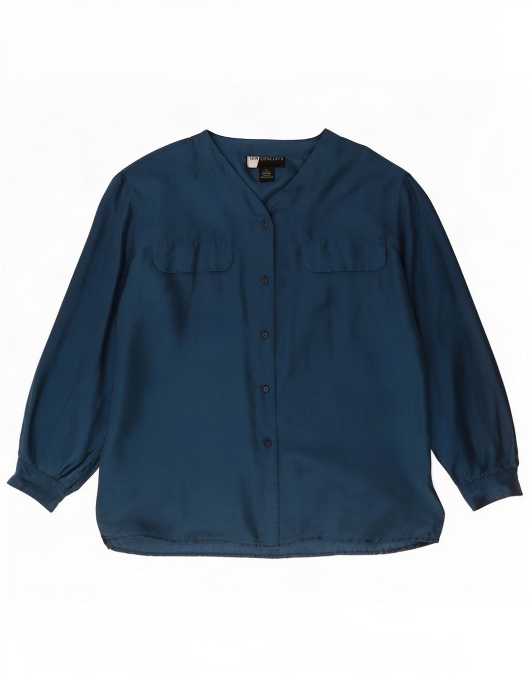 Damska bluzka koszulowa oversize w stylu vintage UK 14 Średni granatowy jedwab