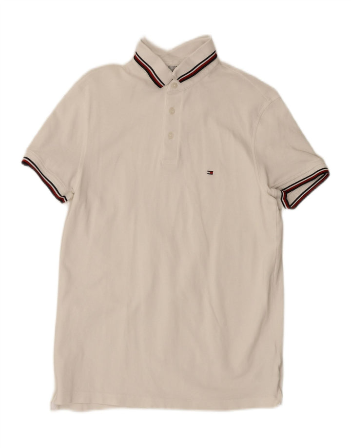 TOMMY HILFIGER Mens Slim Fit Polo Shirt Medium White Cotton Vintage Tommy Hilfiger and Second-Hand Tommy Hilfiger from Messina Hembry 