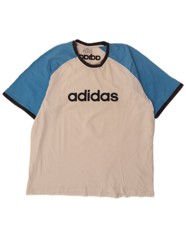 Męska koszulka z grafiką Adidas, góra XL, biała, bawełniana z blokami kolorów