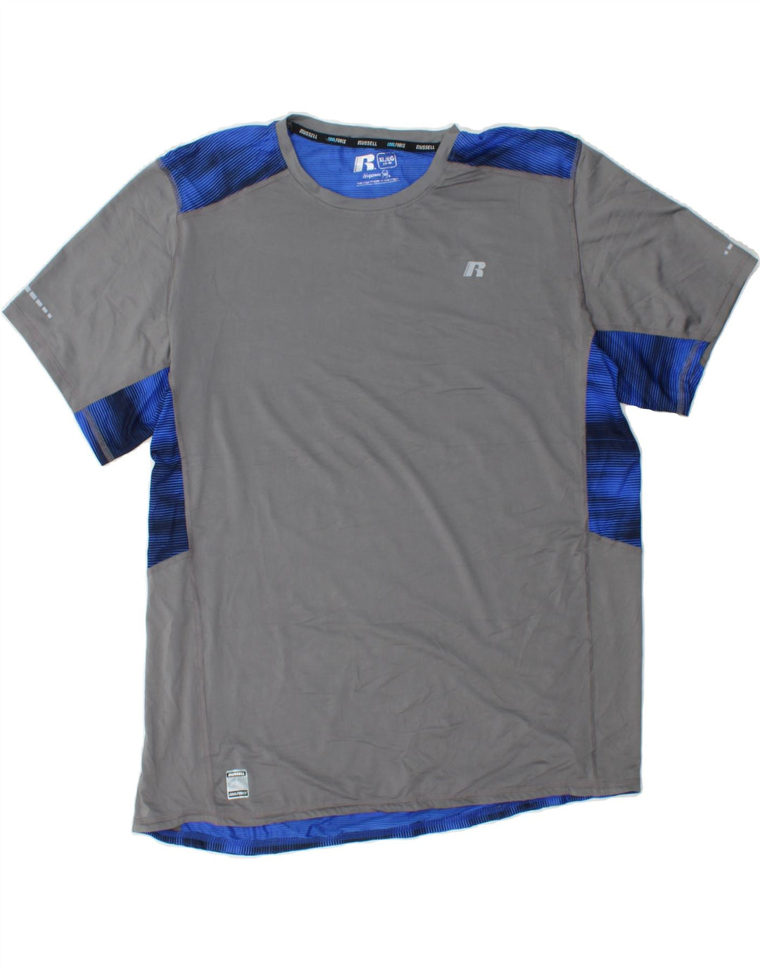 RUSSELL ATHLETIC Mens T-Shirt Top XL Grey Colourblock Polyester Vintage Russell Athletic and Second-Hand Russell Athletic from Messina Hembry 