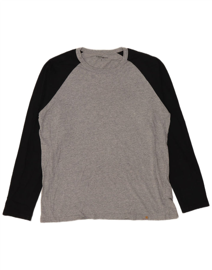 Męski top Carhartt z długim rękawem, duży, szary, bawełniany w bloki kolorów