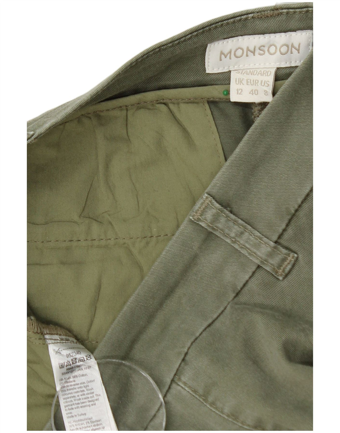 Damskie proste spodnie chino MONSOON UK 12 Medium W32 L28 Khaki