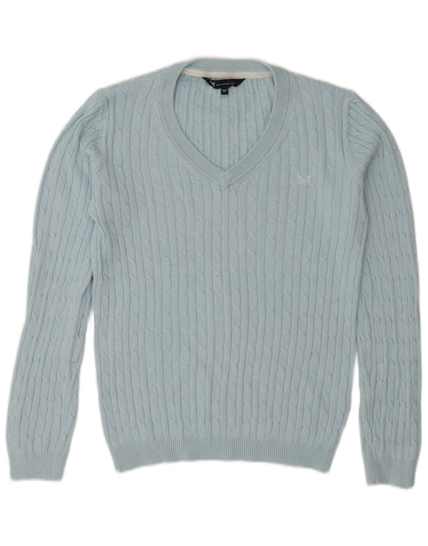 Crew Clothing Damski sweter z dekoltem w kształcie litery V, UK 10, mały, niebieski, bawełniany