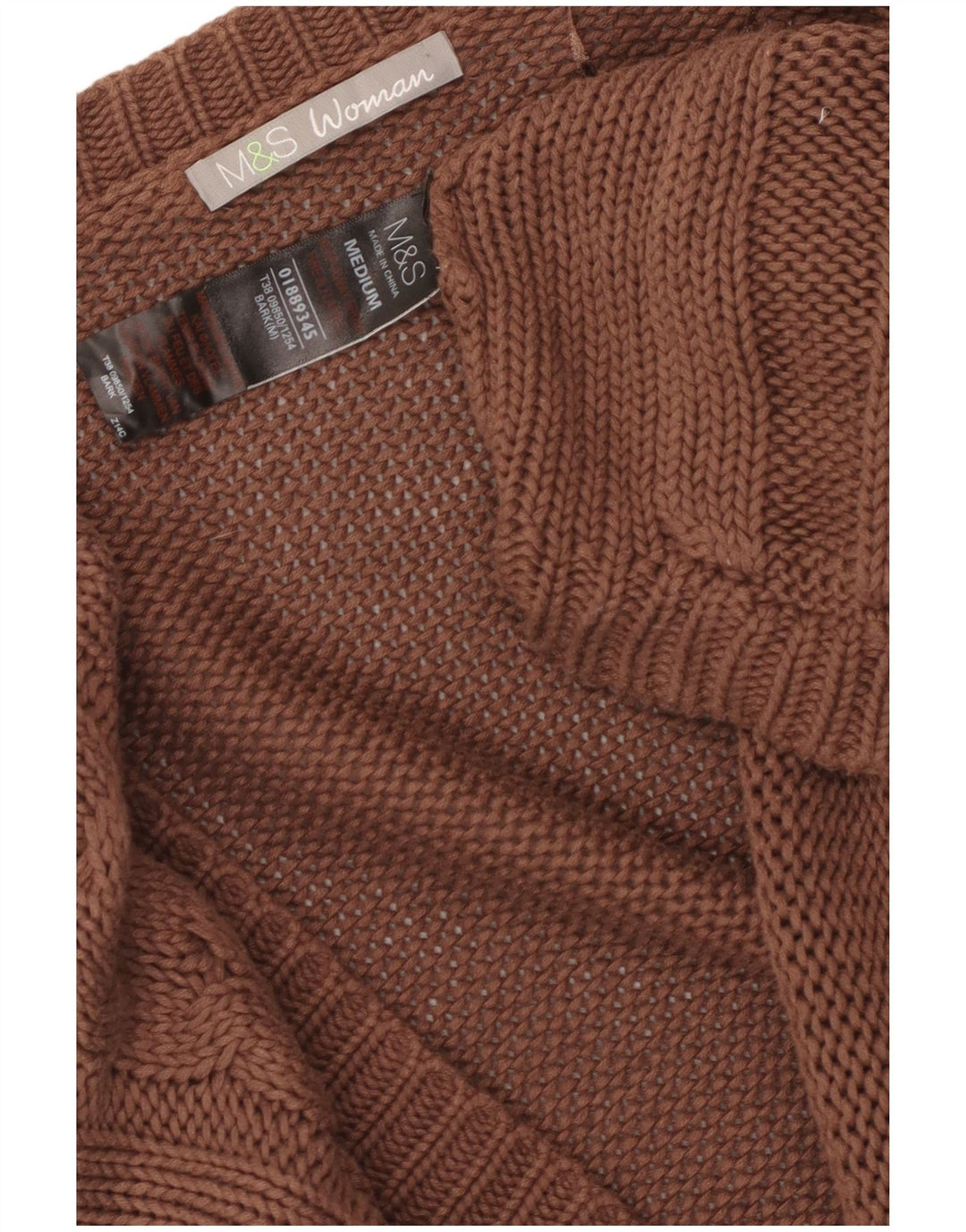 Marks & Spencer Damski sweter rozpinany z rękawem 3/4, UK 14, średni brąz