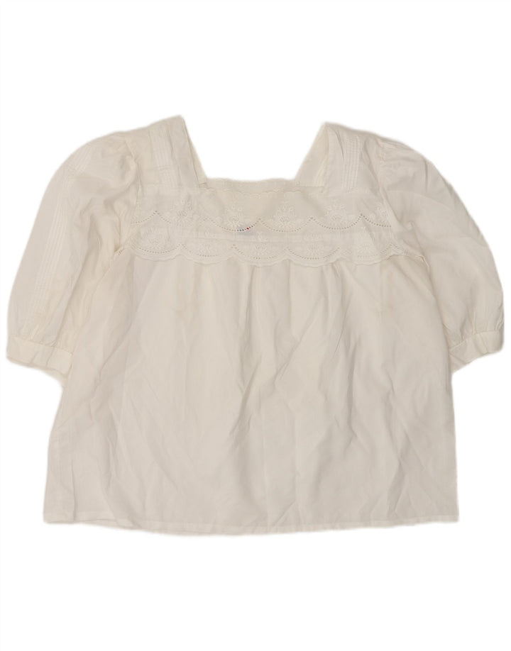 Bluzka damska Vintage Top UK 16, duża, biała, w kwiaty