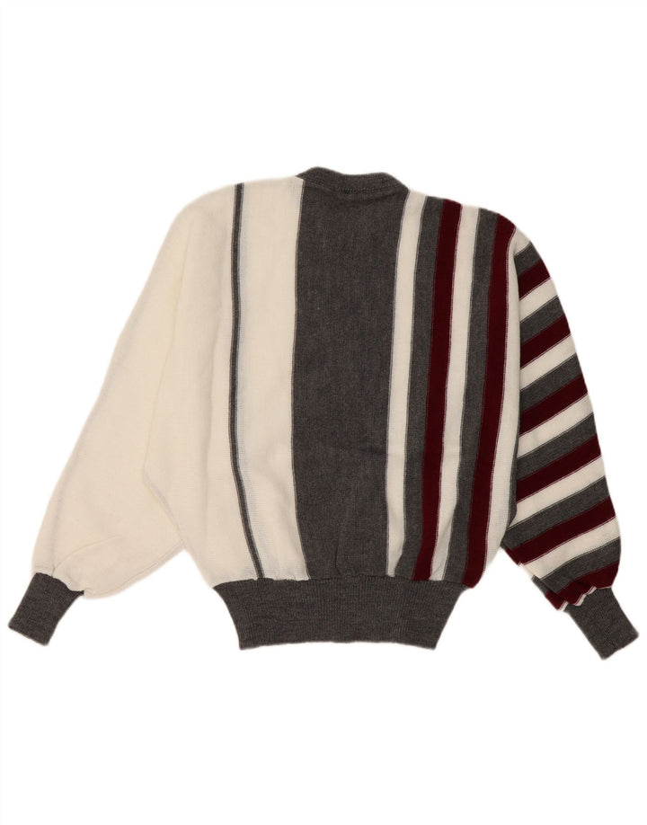 Vintage damski sweter z okrągłym wycięciem pod szyją, UK 14, średnie białe paski