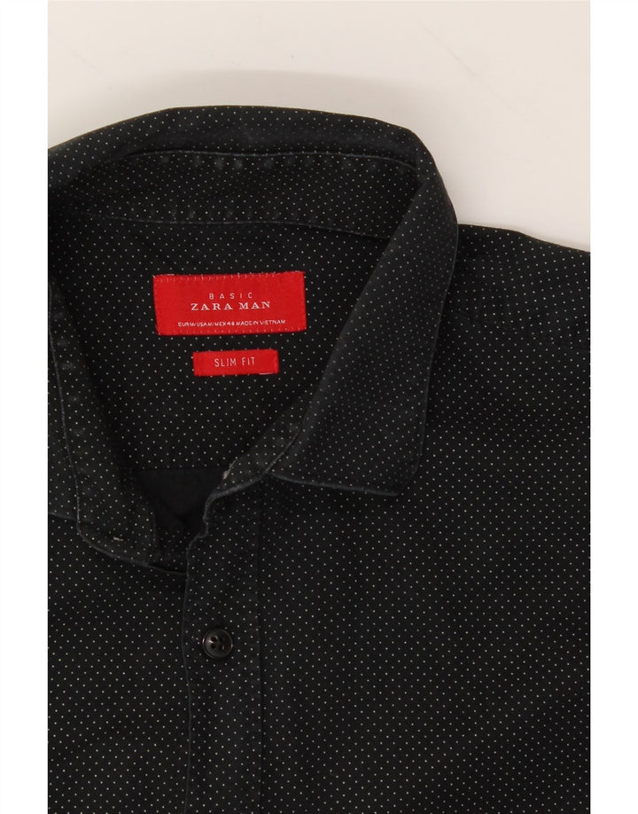 ZARA Mens Slim Fit Shirt Small Navy Blue Spotted Cotton Vintage Zara and Second-Hand Zara from Messina Hembry 