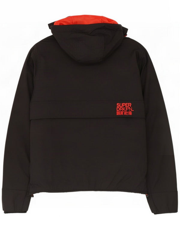 Superdry Męska kurtka przeciwdeszczowa z kapturem The Windcagoule Graphic UK 40 duża czarna