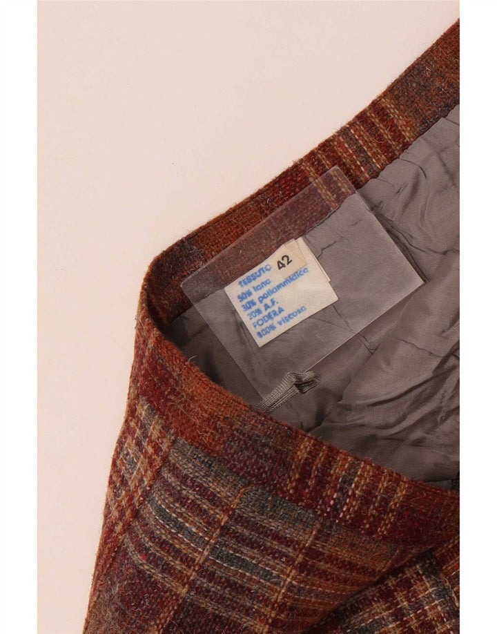 Vintage damska plisowana spódnica IT 42 Medium W26 brązowa wełniana kratka