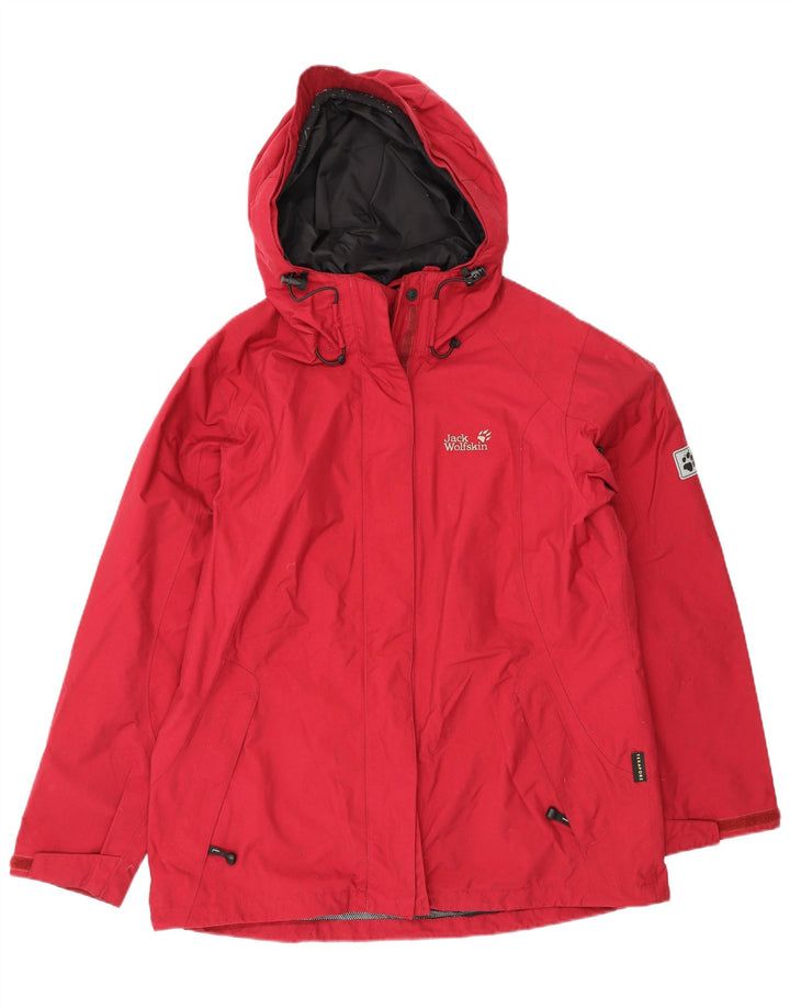 Damska kurtka przeciwdeszczowa z kapturem Jack Wolfskin UK 14/16, duża, czerwona, poliamidowa