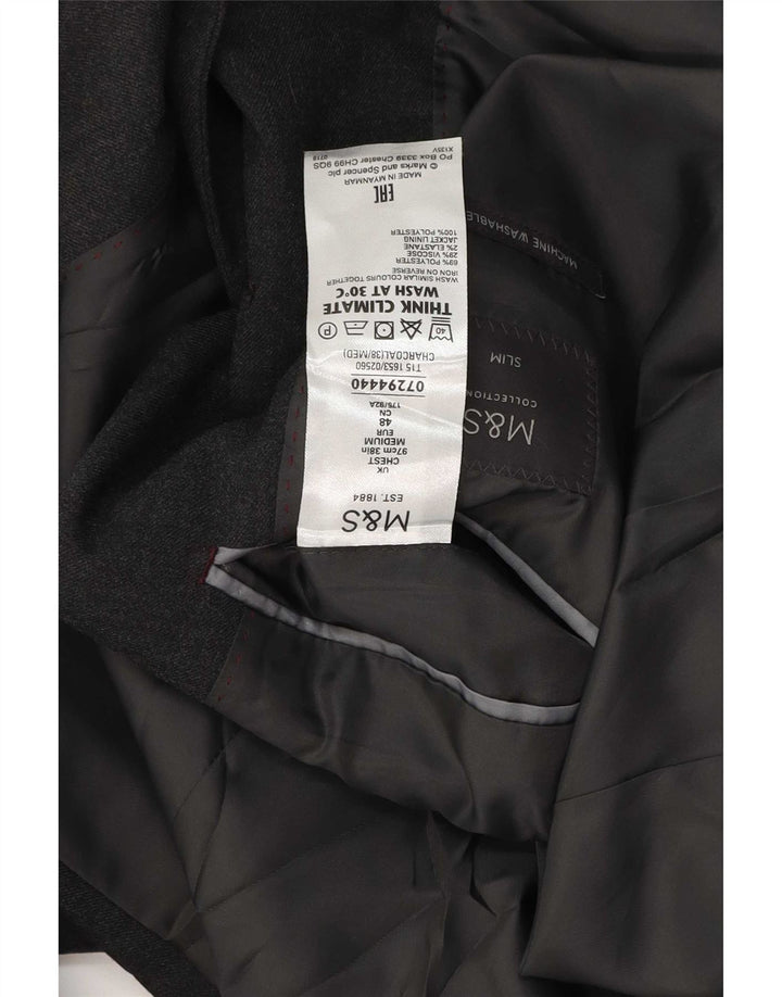 Marks & Spencer Męska marynarka slim fit z 2 guzikami, UK 38, średnia szara wełna
