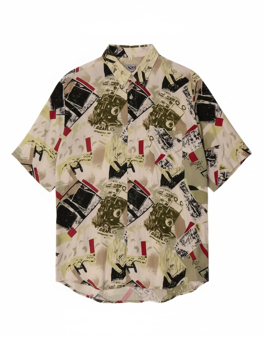 VINTAGE Mens Short Sleeve Shirt Large Green Patchwork Viscose