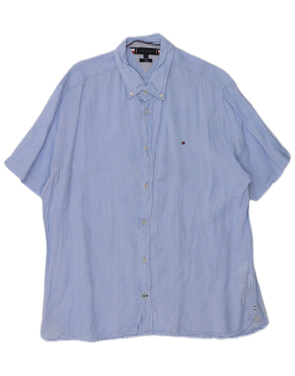 Męska koszula slim fit z krótkim rękawem Tommy Hilfiger 2XL niebieska lniana