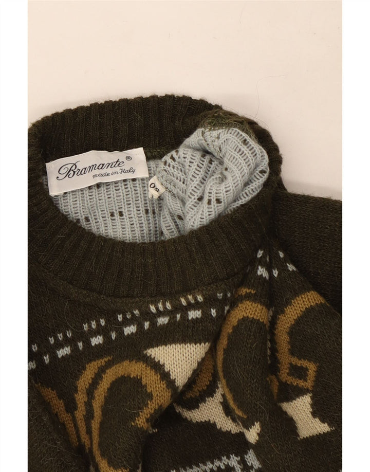 Bramante Męski sweter z okrągłym dekoltem IT 50 Średni khaki, geometryczna wełna