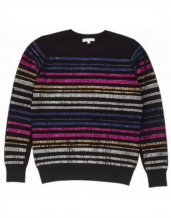 Damski sweter z okrągłym dekoltem Warehouse UK 10, wiskoza w małe czarne paski