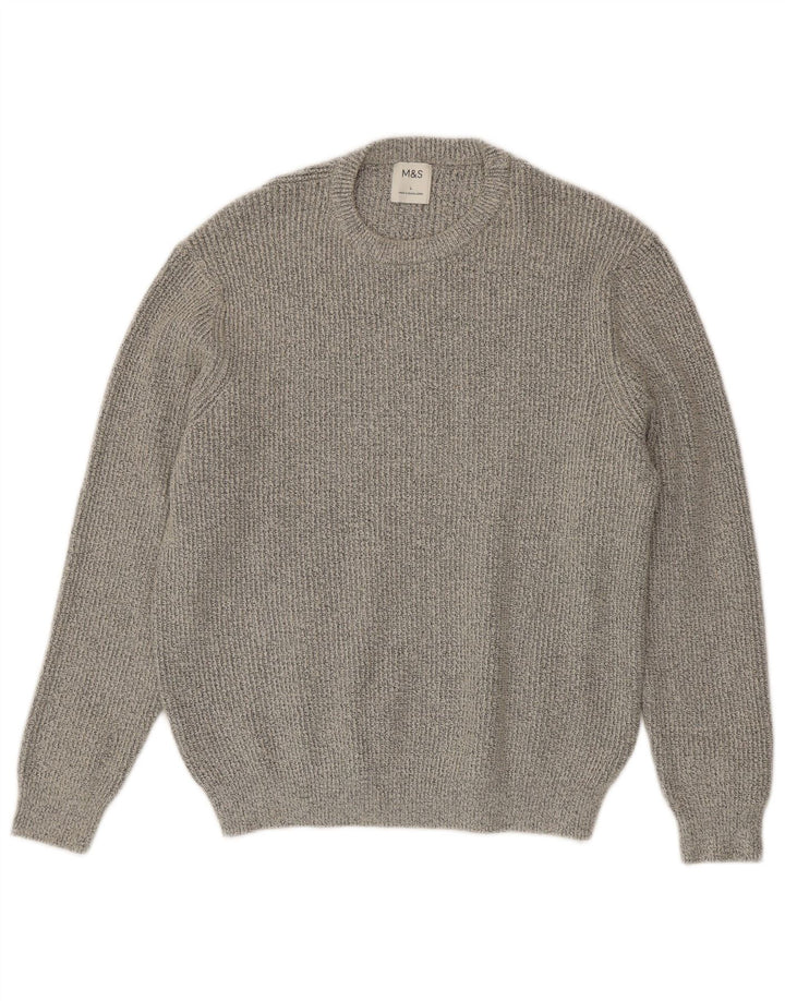 Marks & Spencer Męski sweter z okrągłym dekoltem, duży, szary poliamid