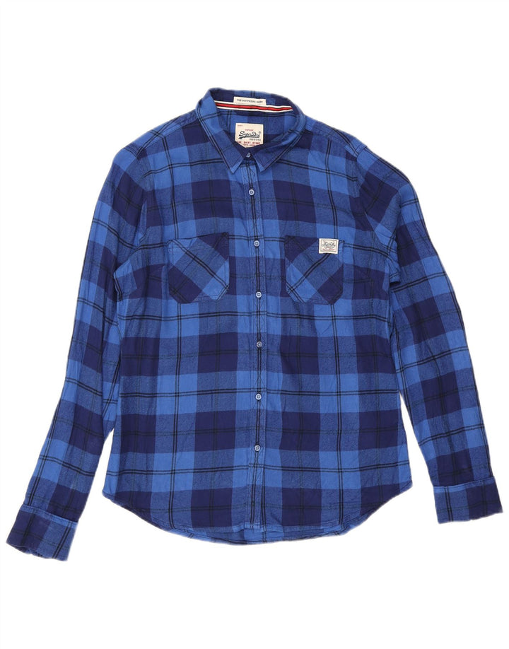 Damska koszula flanelowa Superdry UK 14, wiskoza w średnią niebieską kratkę