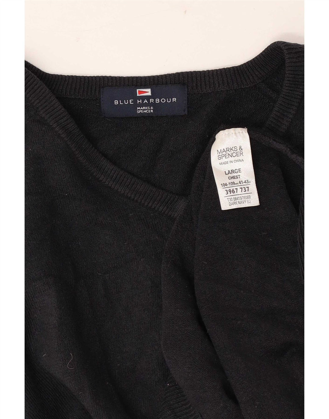 Marks & Spencer Męski sweter w kolorze niebieskim Harbor z dekoltem w kształcie litery V, duży, granatowy, akrylowy