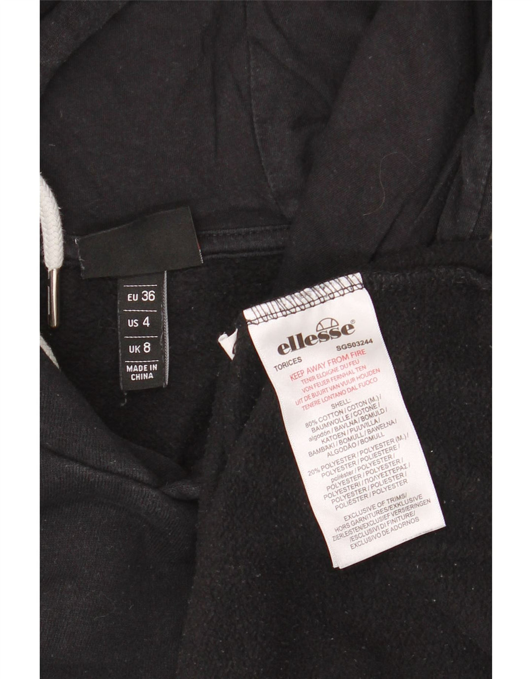 Damski sweter oversize z kapturem i grafiką ELLESSE UK 8, mały, czarny, bawełniany