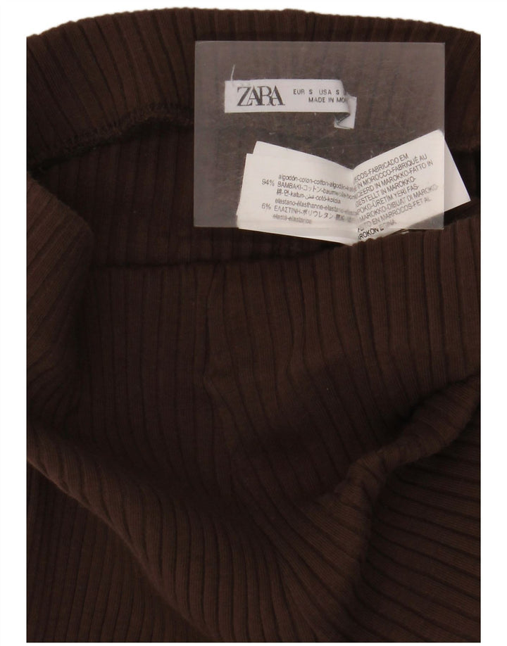 Legginsy damskie Zara UK 8 Small, brązowe, bawełniane