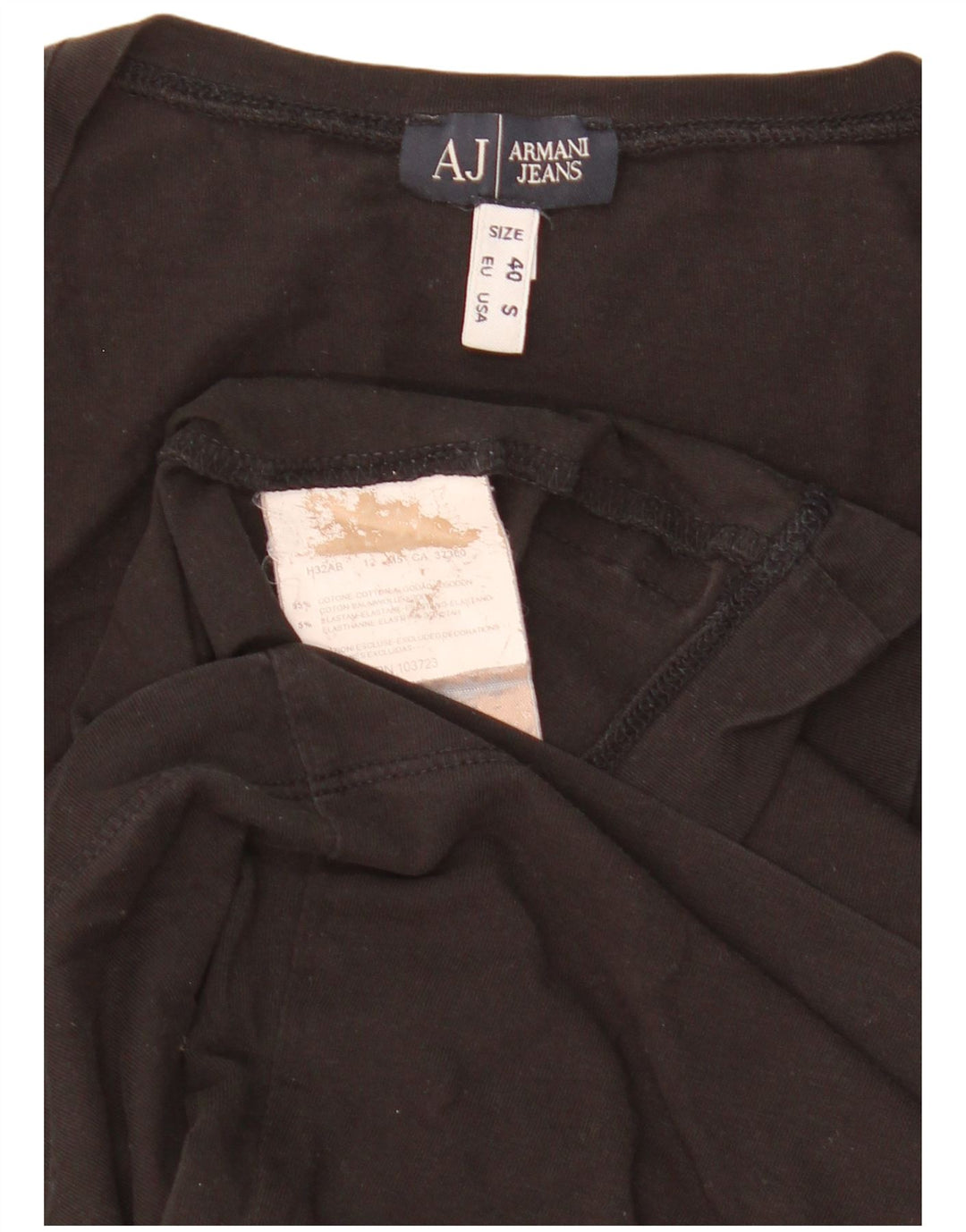 T-shirt damski Armani Top UK 10, mały, czarny, bawełniany