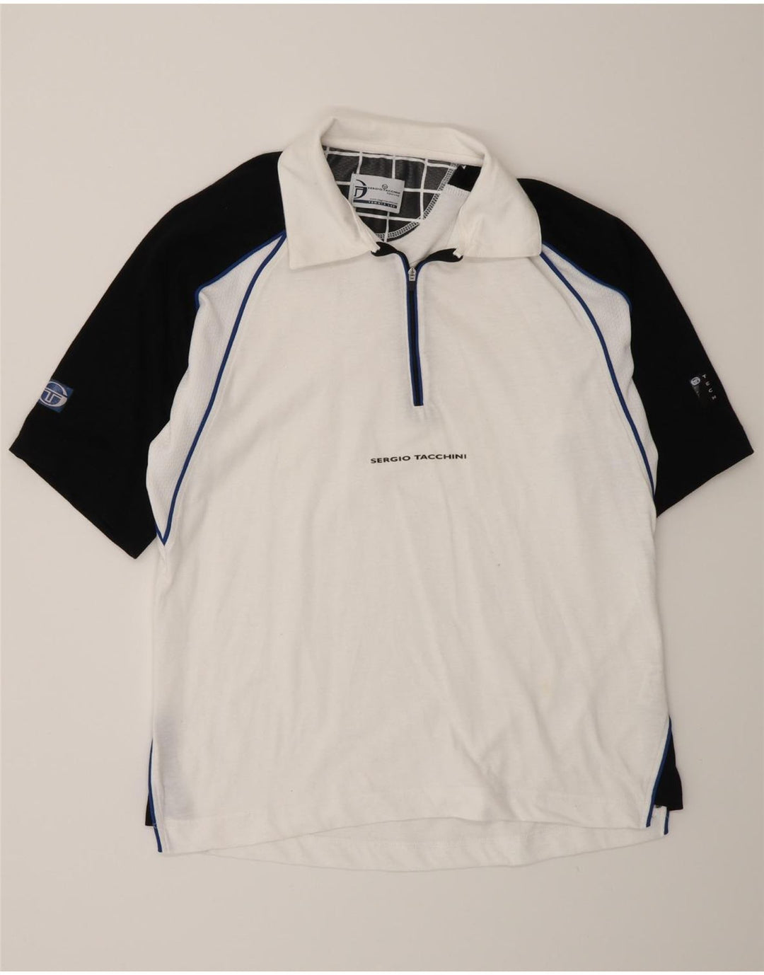 Męska koszulka polo Sergio Tacchini, mała, biała, bawełniana w bloki kolorów