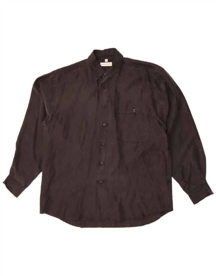 Koszula męska w stylu vintage, duża, czarna, jedwabna