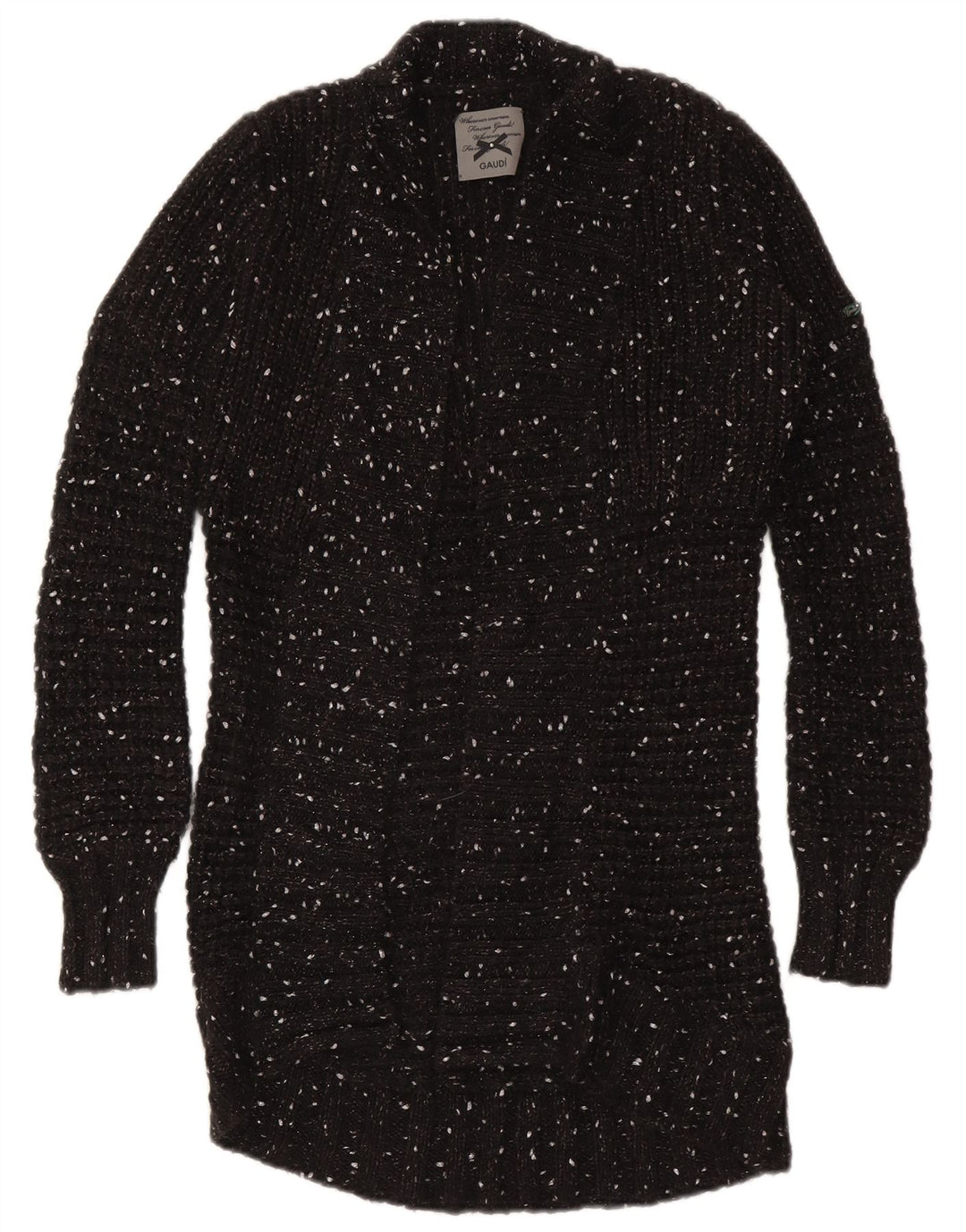 Damski sweter rozpinany z długim rękawem Gaudi, UK 10, mały, czarny, nakrapiany nylon