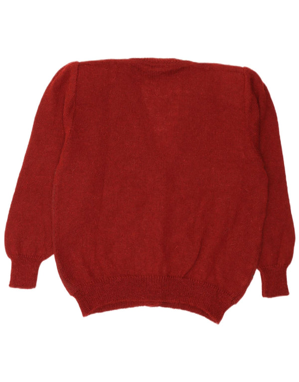 Sweter damski w stylu vintage IT 50 XL Burgundowy kwiatowy moher
