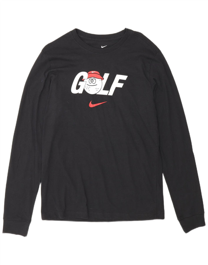 Męska koszulka golfowa Nike z grafiką, długim rękawem, średnia, granatowa, bawełniana