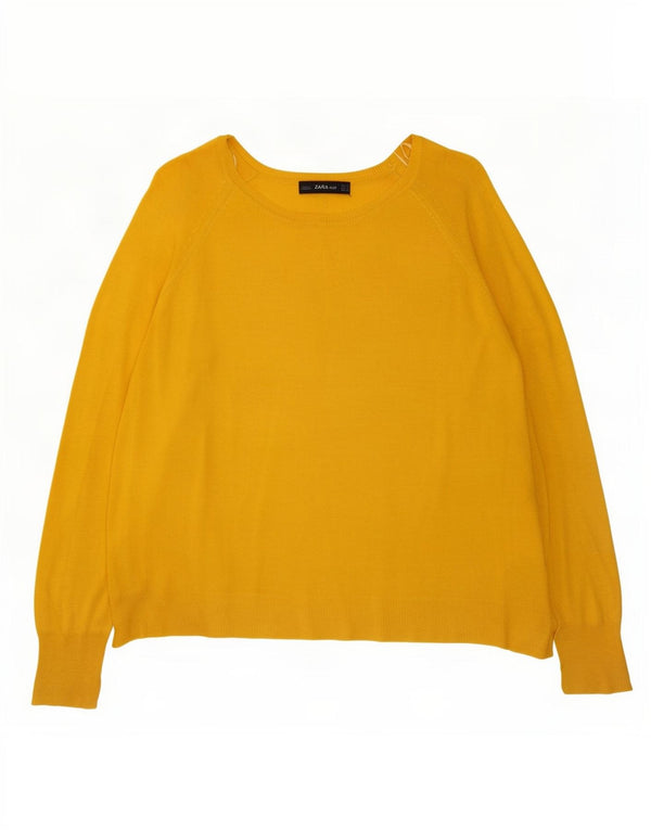 Damski sweter Zara z dekoltem w łódkę UK 10 Small, żółta wiskoza