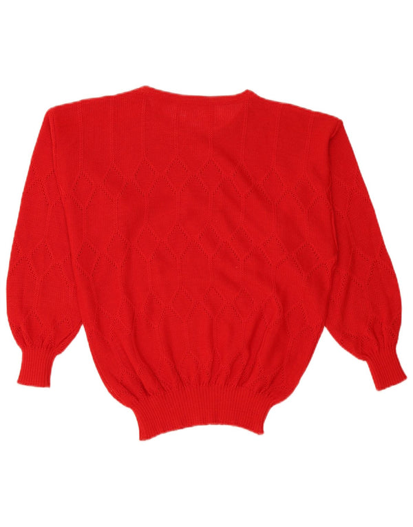 Vintage damski sweter z dekoltem w łódkę UK 16 duży czerwony poliakryl