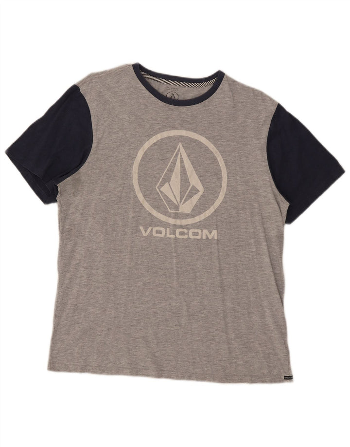 Męski T-shirt z grafiką Volcom, duży, szary, bawełniany blok kolorów