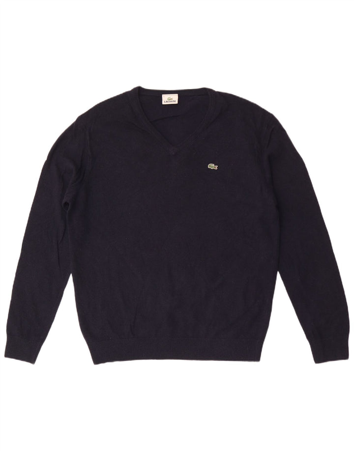 Lacoste Męski sweter z dekoltem w kształcie litery V, rozmiar 5, duży, granatowy, wełniany