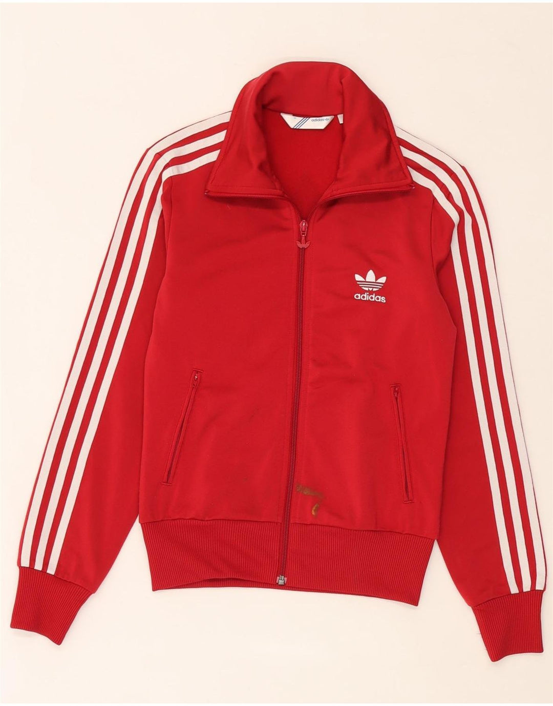 Damska kurtka dresowa Adidas z grafiką EU 36, mała, czerwona, poliestrowa