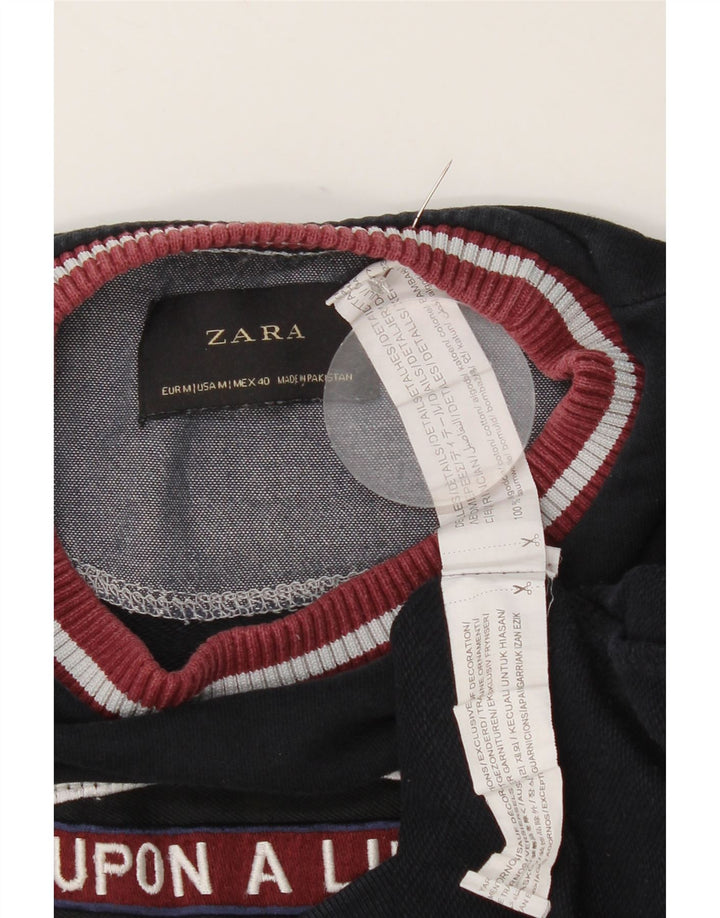 Męski sweter z grafiką Zara, średni granatowy, bawełniany