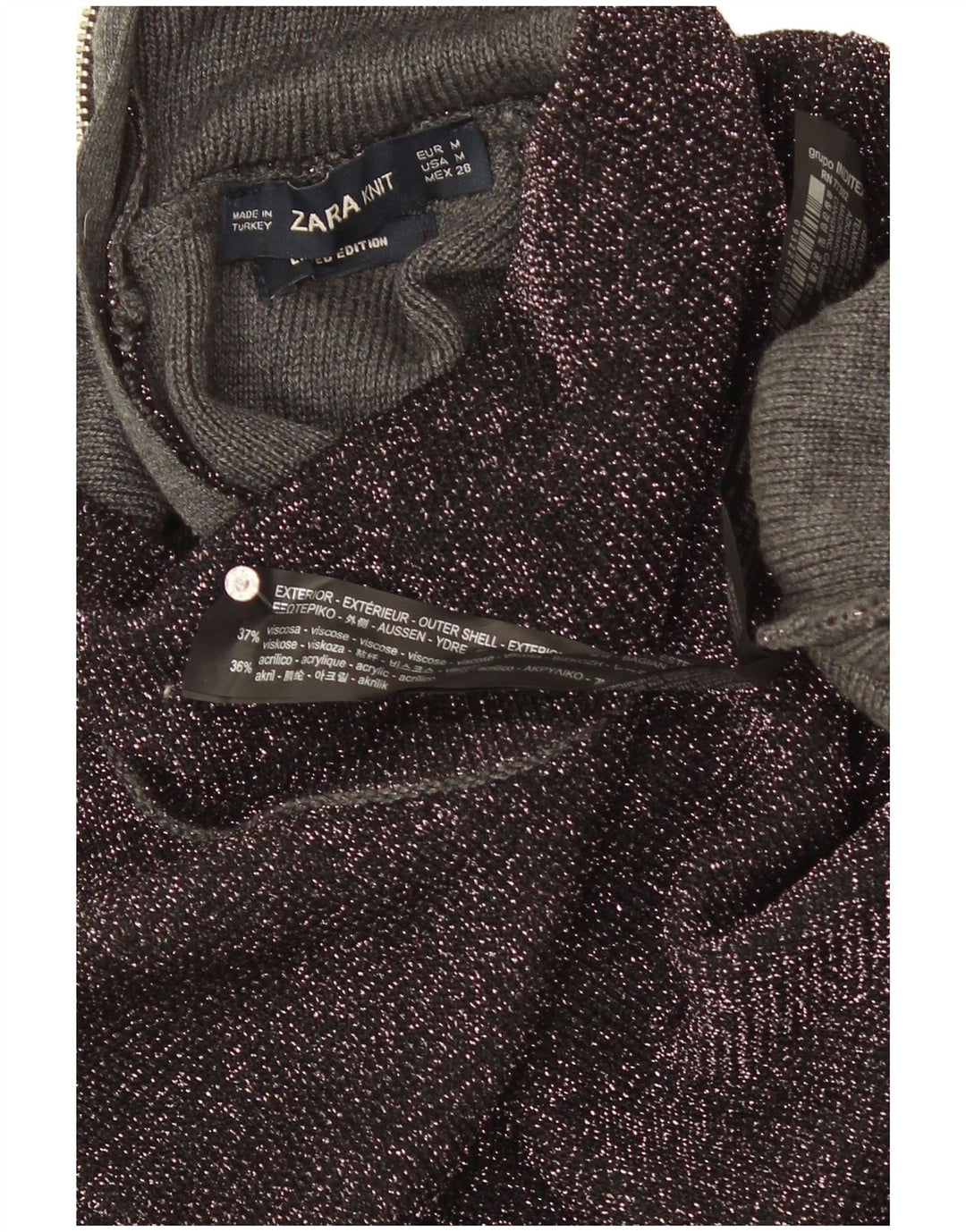 Sweter damski Zara z golfem UK 12, średni czarny, nakrapiany wiskoza