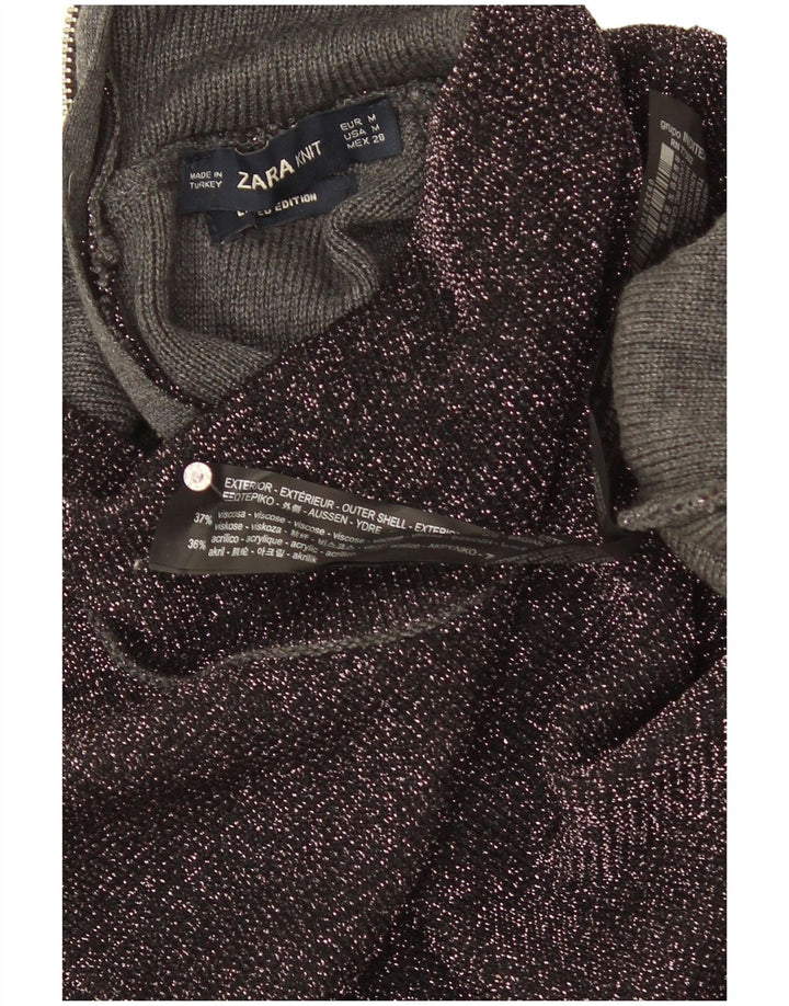 Sweter damski Zara z golfem UK 12, średni czarny, nakrapiany wiskoza
