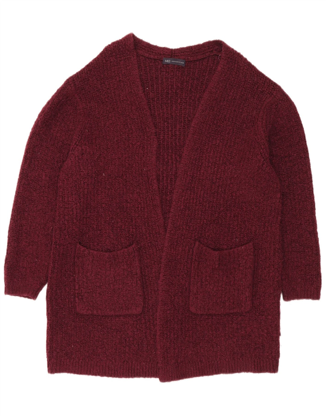 Marks & Spencer Damski sweter oversize z otwartym kardiganem, UK 16, duży bordowy