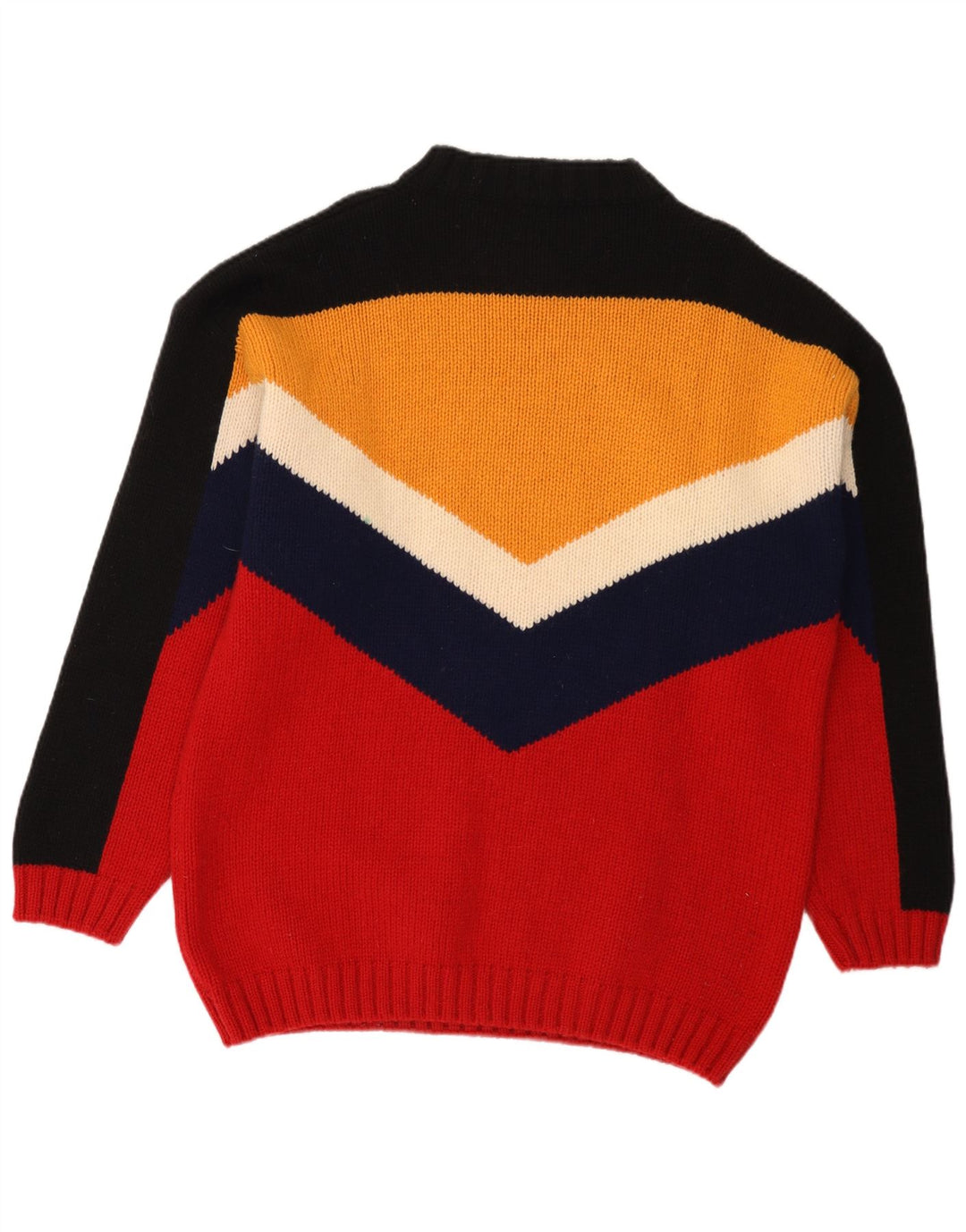 Męski sweter w stylu vintage z dekoltem w szpic, duży, wielobarwny, wełniany blok kolorów