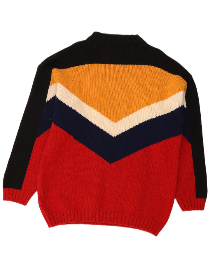 Męski sweter w stylu vintage z dekoltem w szpic, duży, wielobarwny, wełniany blok kolorów