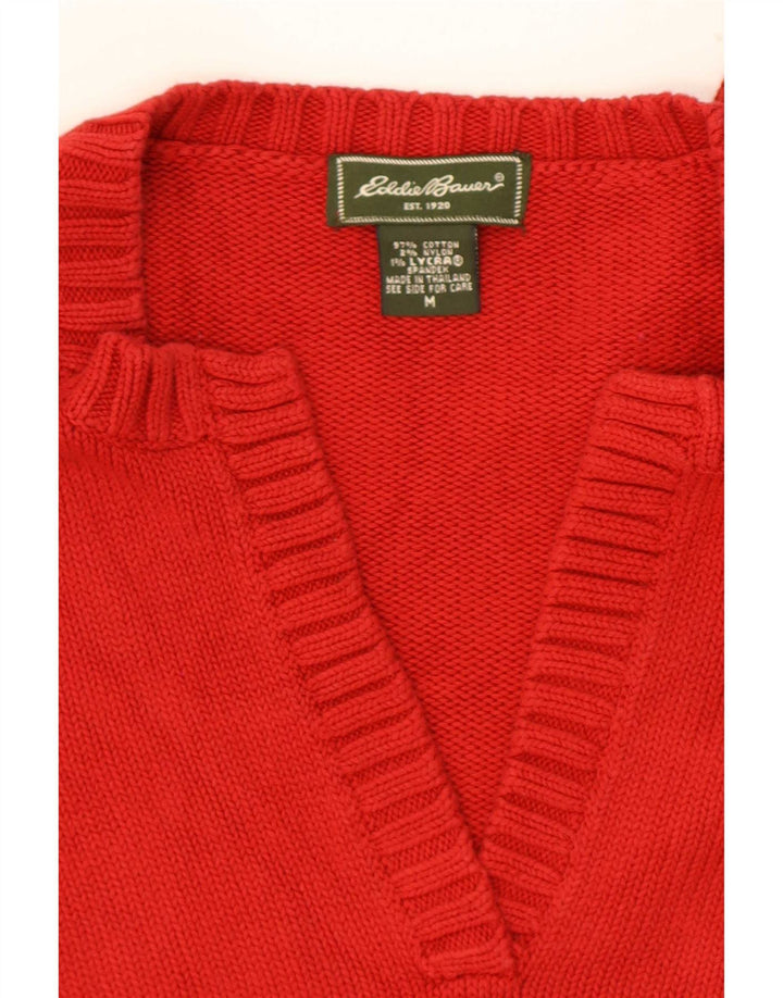 Sweter damski Eddie Bauer z dekoltem w kształcie litery V, UK 12, średni czerwony bawełniany