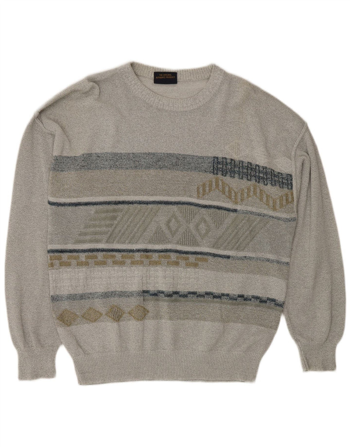 Męski sweter z dekoltem w łódkę Greenfield, duży, szary, geometryczny