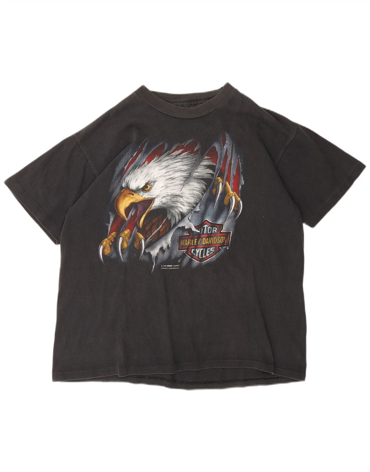 Męska koszulka z grafiką Harley Davidson z 1990 r. Średni szary bawełniany motocykl