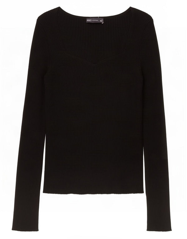 Marks & Spencer Damski top z długim rękawem UK 8 Small, czarna wiskoza